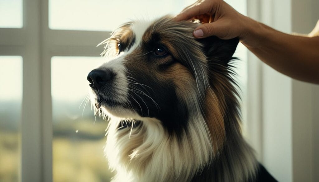 Brushing dog's coat