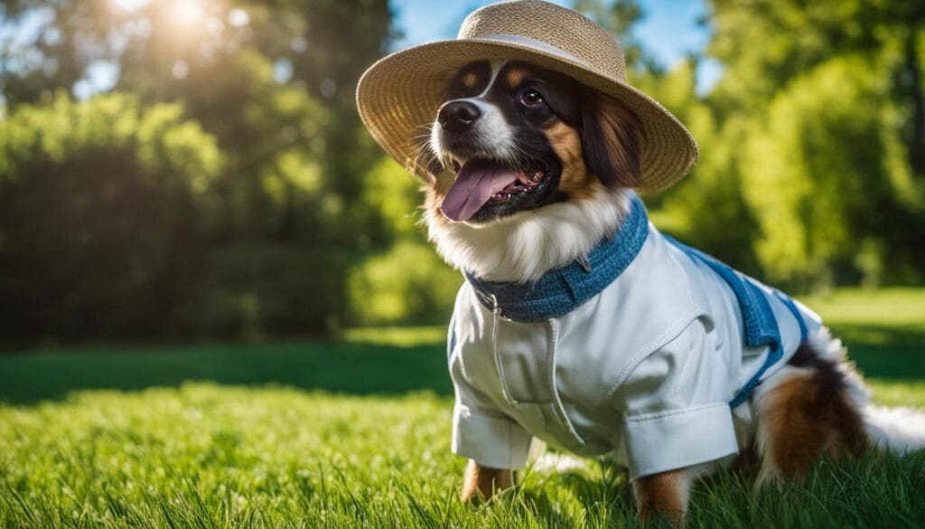 dog in protective clothing