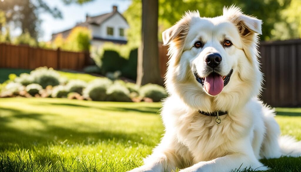 Akbash Dog in a backyard