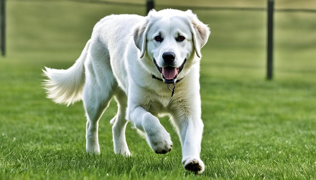 Akbash dog roaming in a fenced area