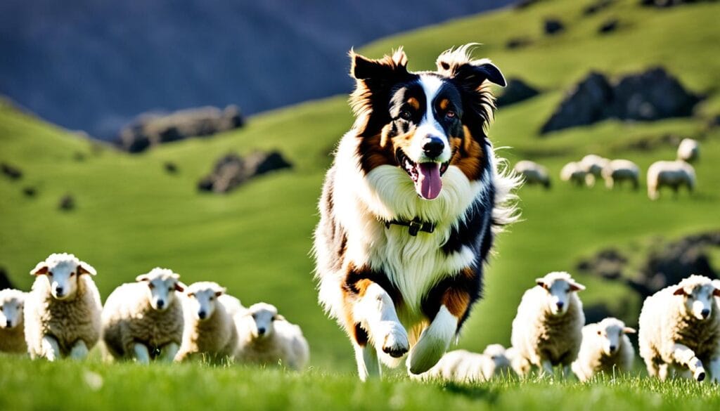Australian Shepherd herding livestock