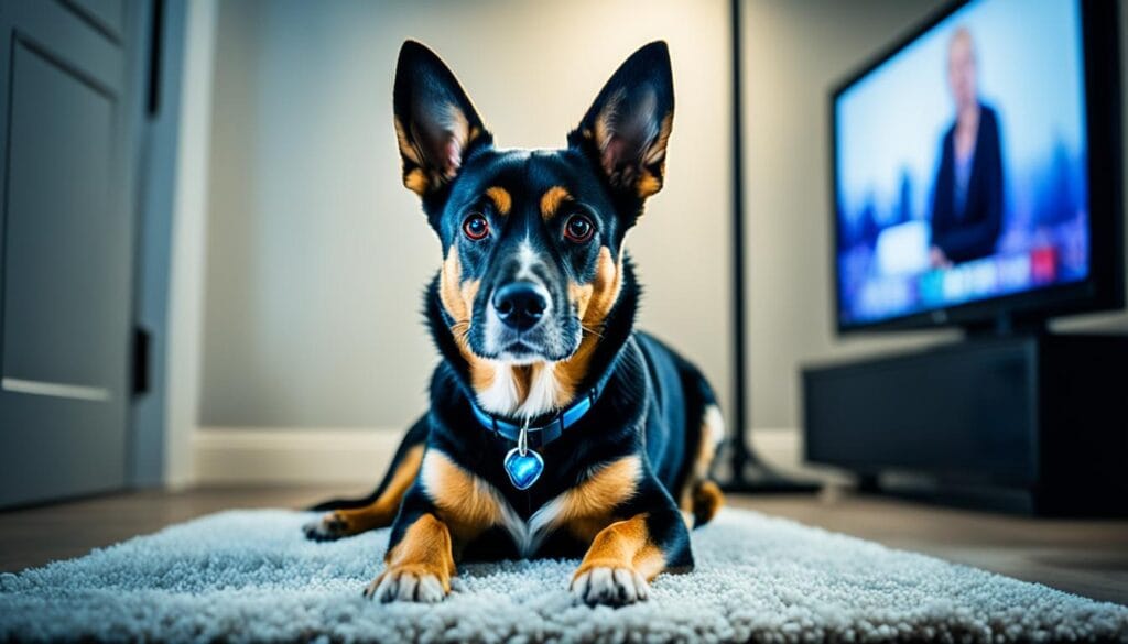 Dog watching high-definition TV with clear screens
