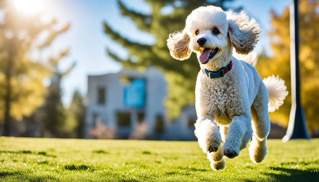 Poodle playing fetch, showcasing high energy level