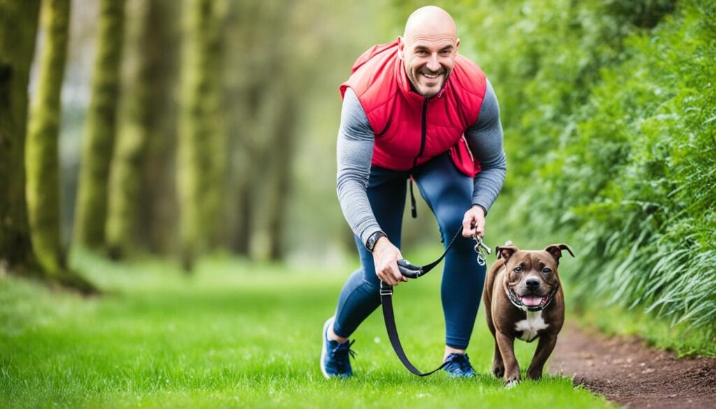 daily walks with Staffordshire Bull Terrier