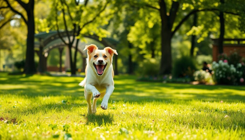 Dog enjoying daily walks and playtime for weight management