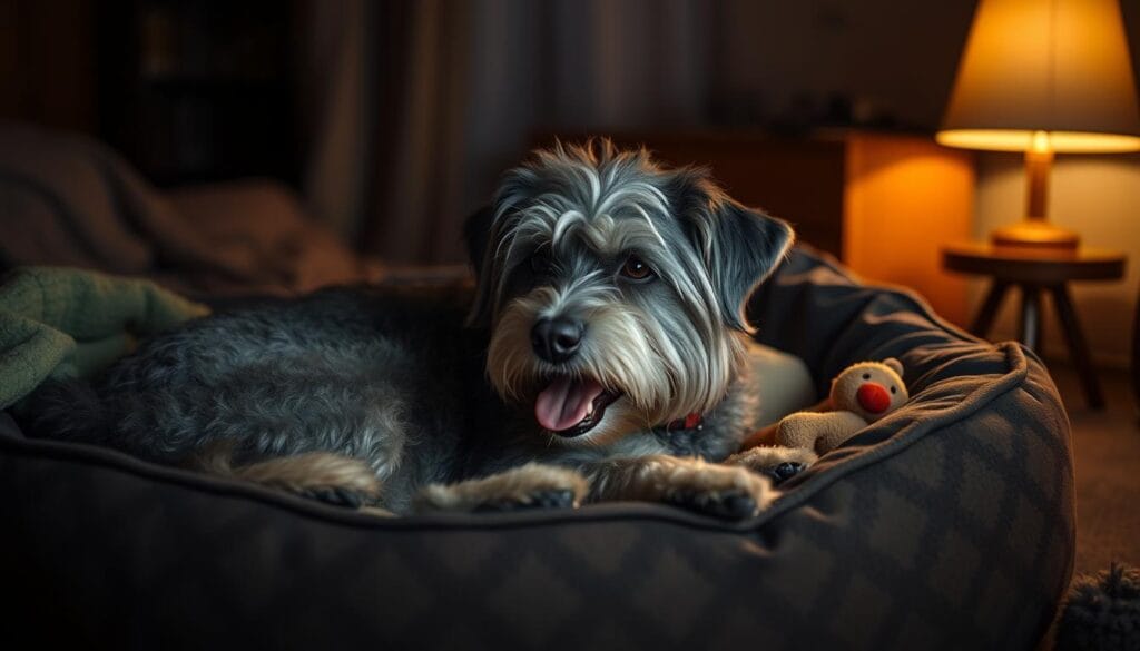senior dog panting at night