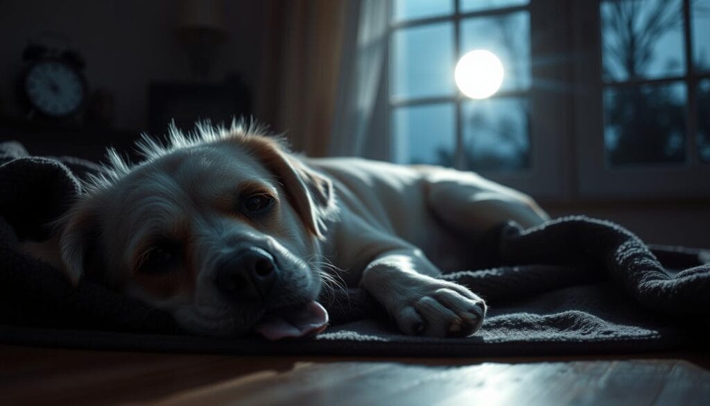 senior dog panting at night due to anxiety and cognitive dysfunction