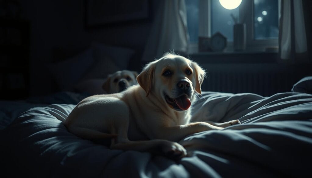 senior dog panting at night